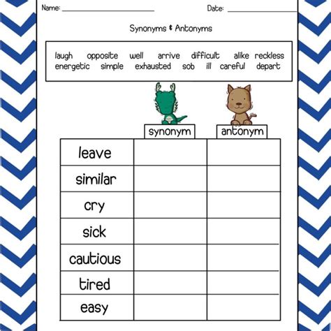 antonyms and synonyms worksheets